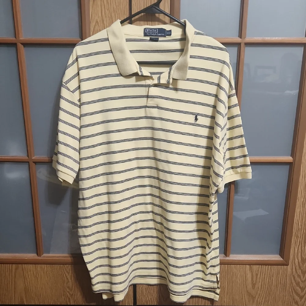 Ralph Lauren Men's Yellow and Navy Striped Polo Shirt Size XXL